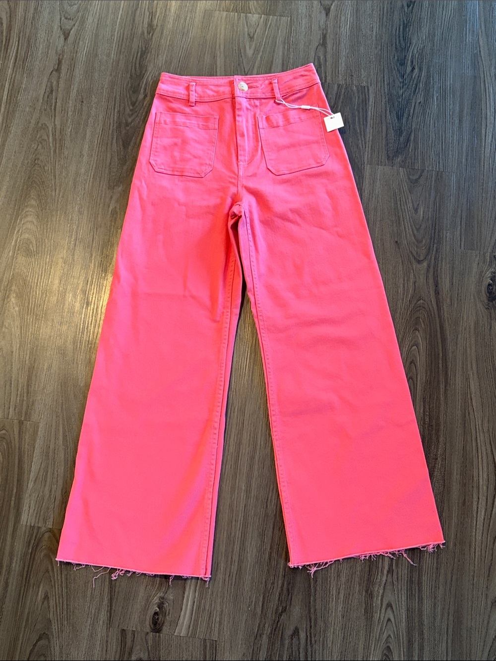 Every Wide Leg Raw Hem Jeans in Pink